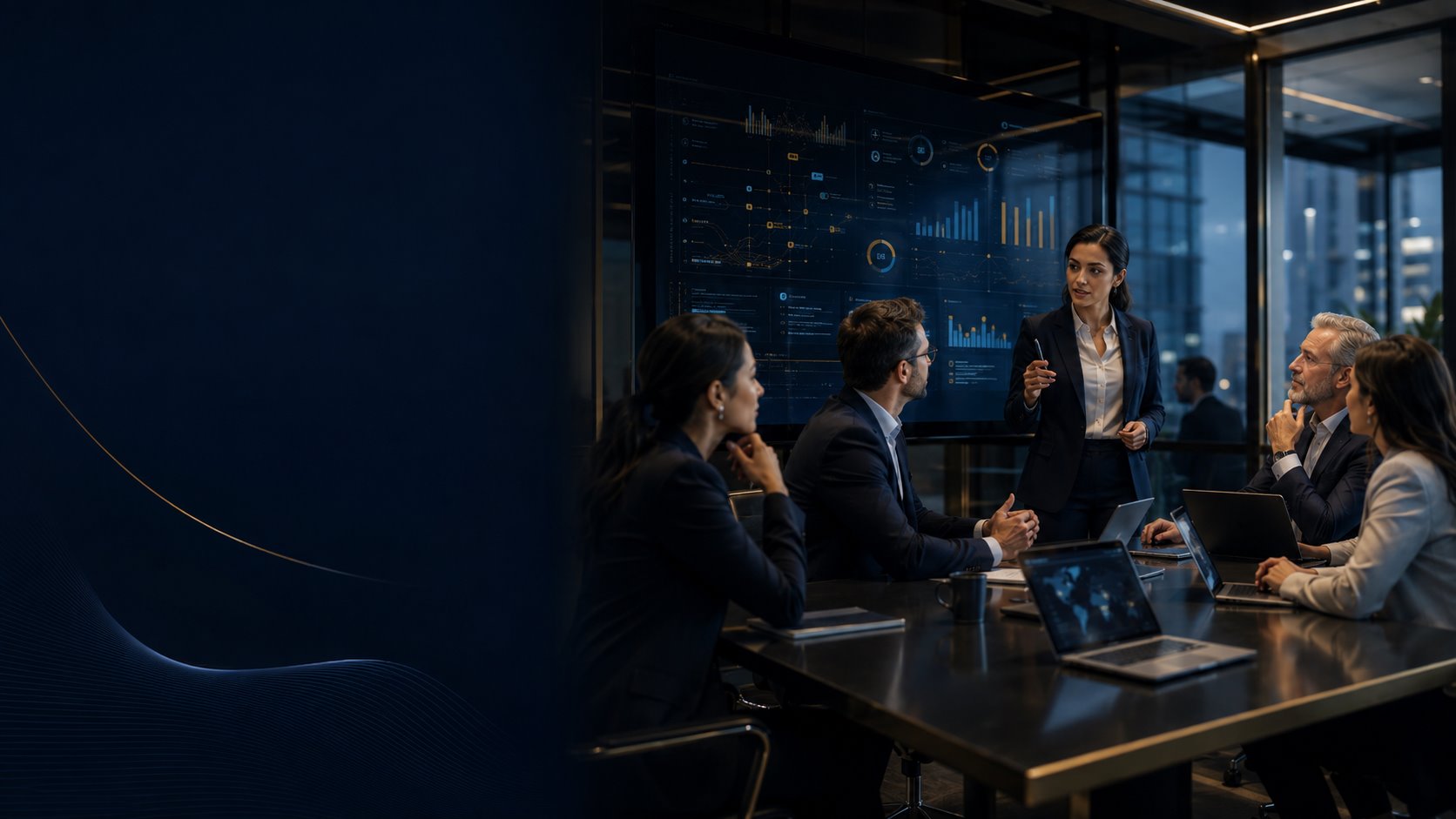 Corporate team working together in a professional setting