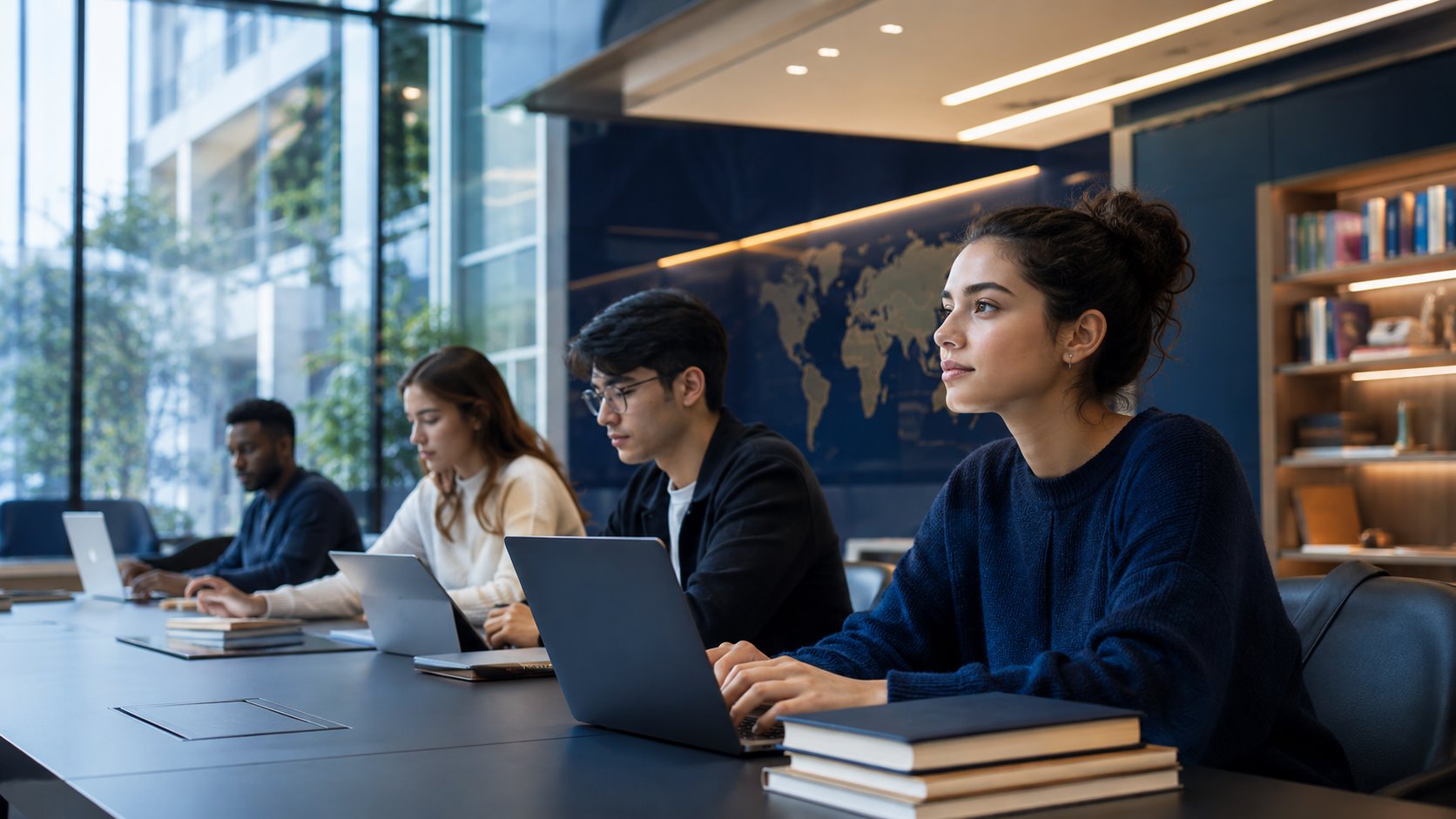 Students collaborating in a modern learning environment